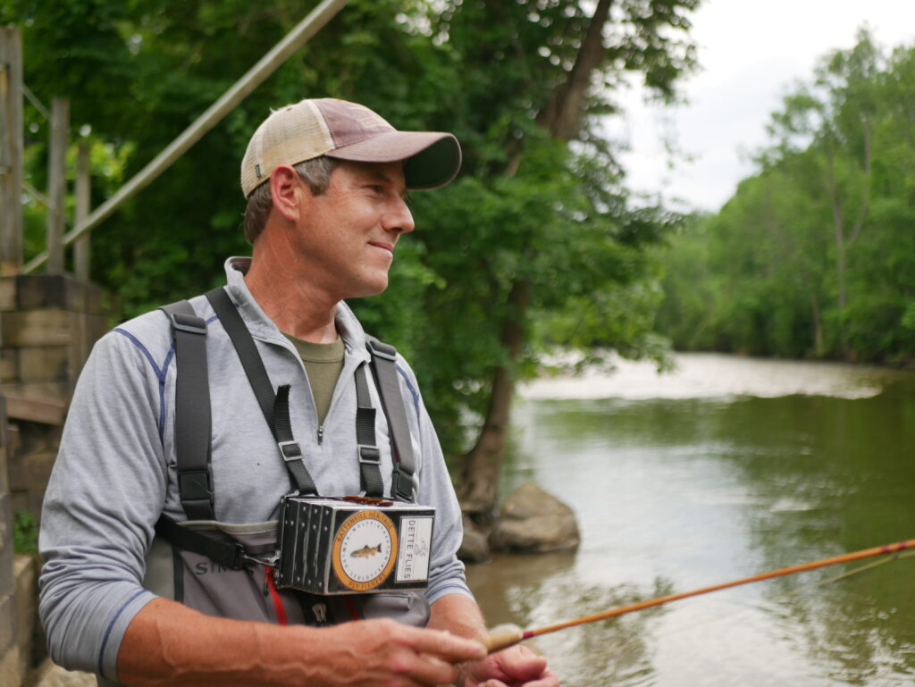 Tom Miller looking for rising trout on the Battenkill in Arlington, Vermont.